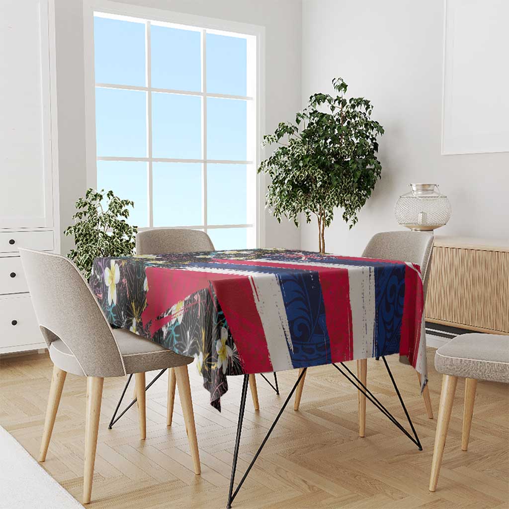 Hawaiian Flag Day Tablecloth Tropical Flowers and Leaves