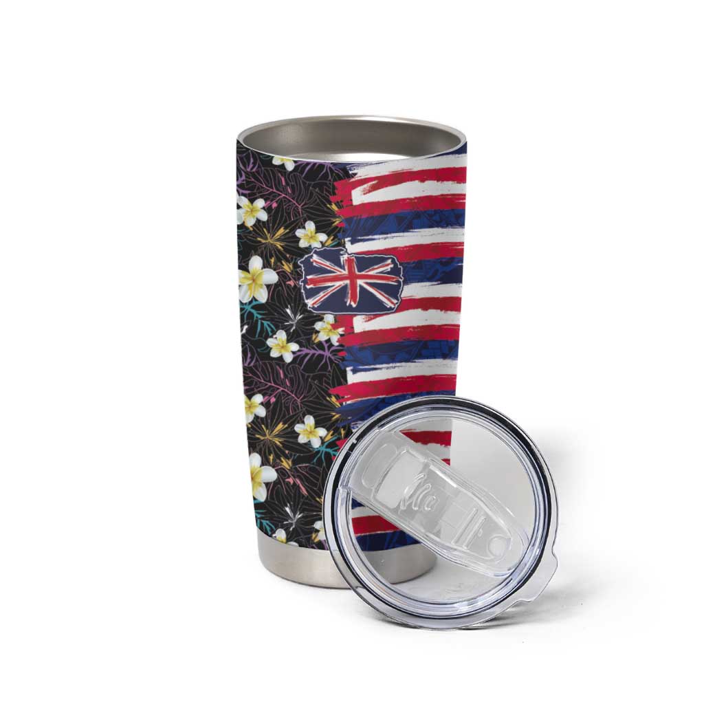 Hawaiian Flag Day Tumbler Cup Tropical Flowers and Leaves