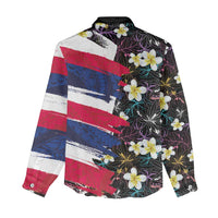 Hawaiian Flag Day Women Casual Shirt Tropical Flowers and Leaves
