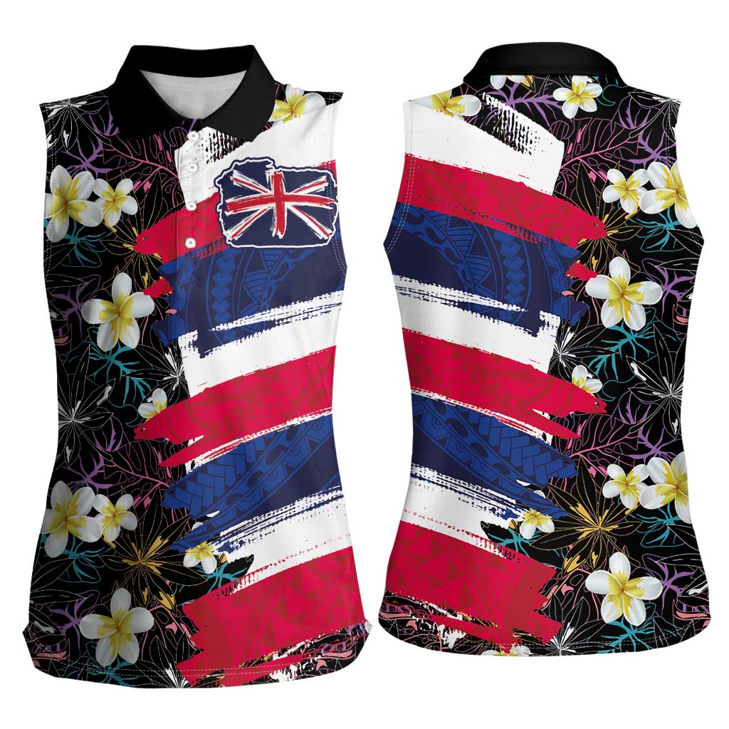 Hawaiian Flag Day Women Sleeveless Polo Shirt Tropical Flowers and Leaves LT03 - Polynesian Pride