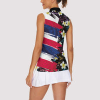 Hawaiian Flag Day Women Sleeveless Polo Shirt Tropical Flowers and Leaves LT03 - Polynesian Pride