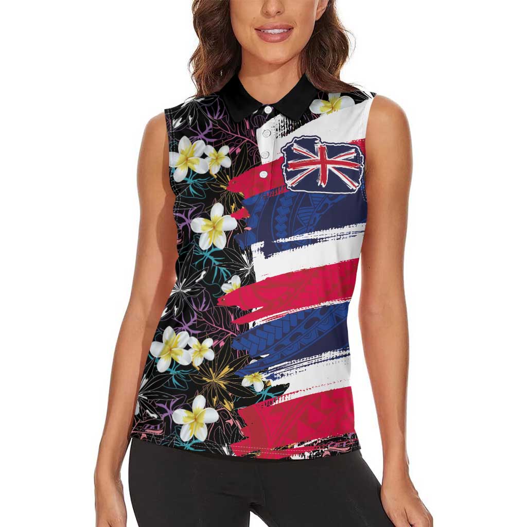 Hawaiian Flag Day Women Sleeveless Polo Shirt Tropical Flowers and Leaves LT03 - Polynesian Pride