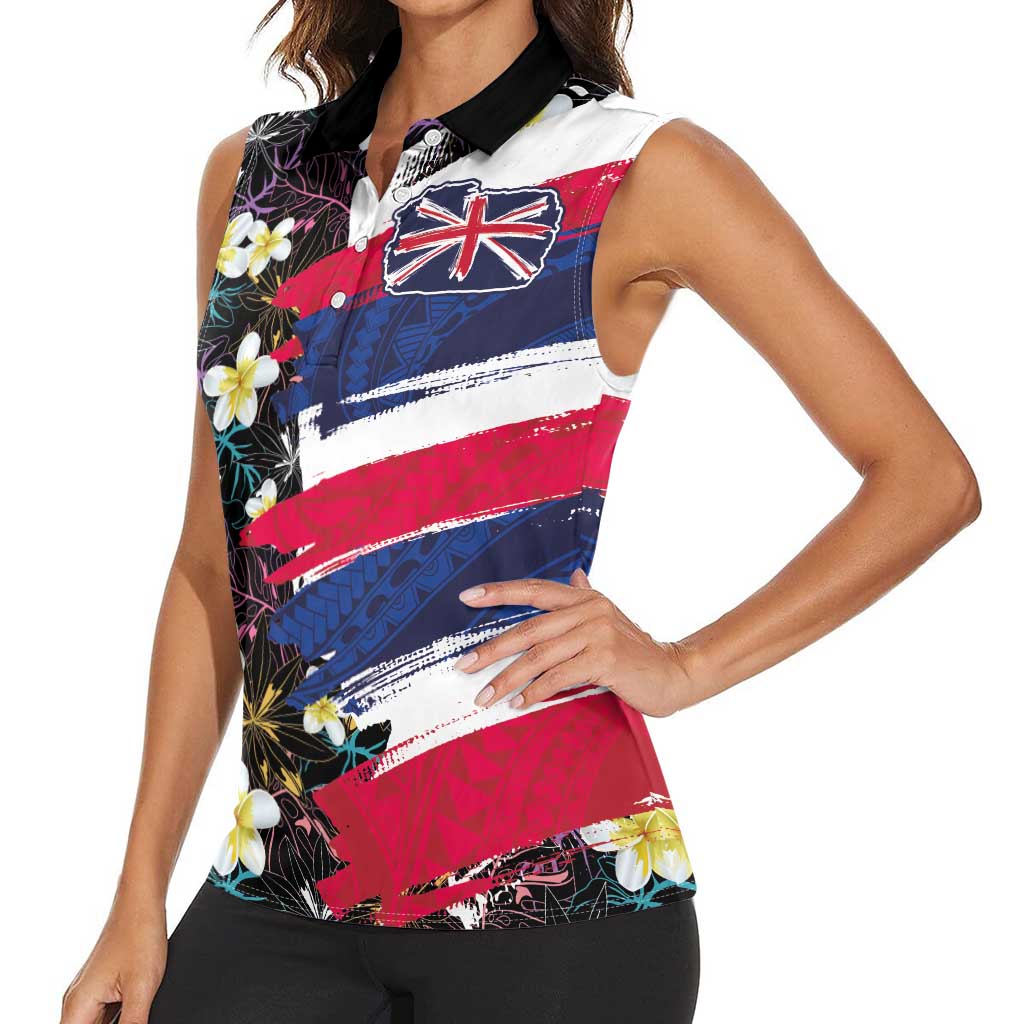 Hawaiian Flag Day Women Sleeveless Polo Shirt Tropical Flowers and Leaves LT03 - Polynesian Pride