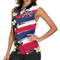 Hawaiian Flag Day Women Sleeveless Polo Shirt Tropical Flowers and Leaves LT03 - Polynesian Pride