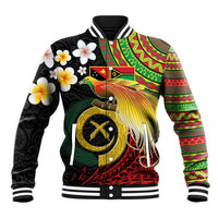 Vanuatu and Papua New Guinea Together Baseball Jacket Bird-of-paradise and Pig Tusk Melanesian Pattern LT03 Unisex Black - Polynesian Pride