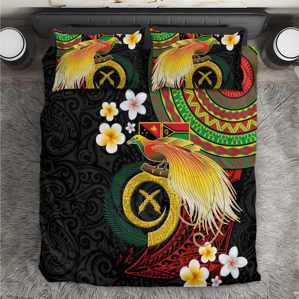 Vanuatu and Papua New Guinea Together Bedding Set Bird-of-paradise and Pig Tusk Melanesian Pattern LT03 Black - Polynesian Pride