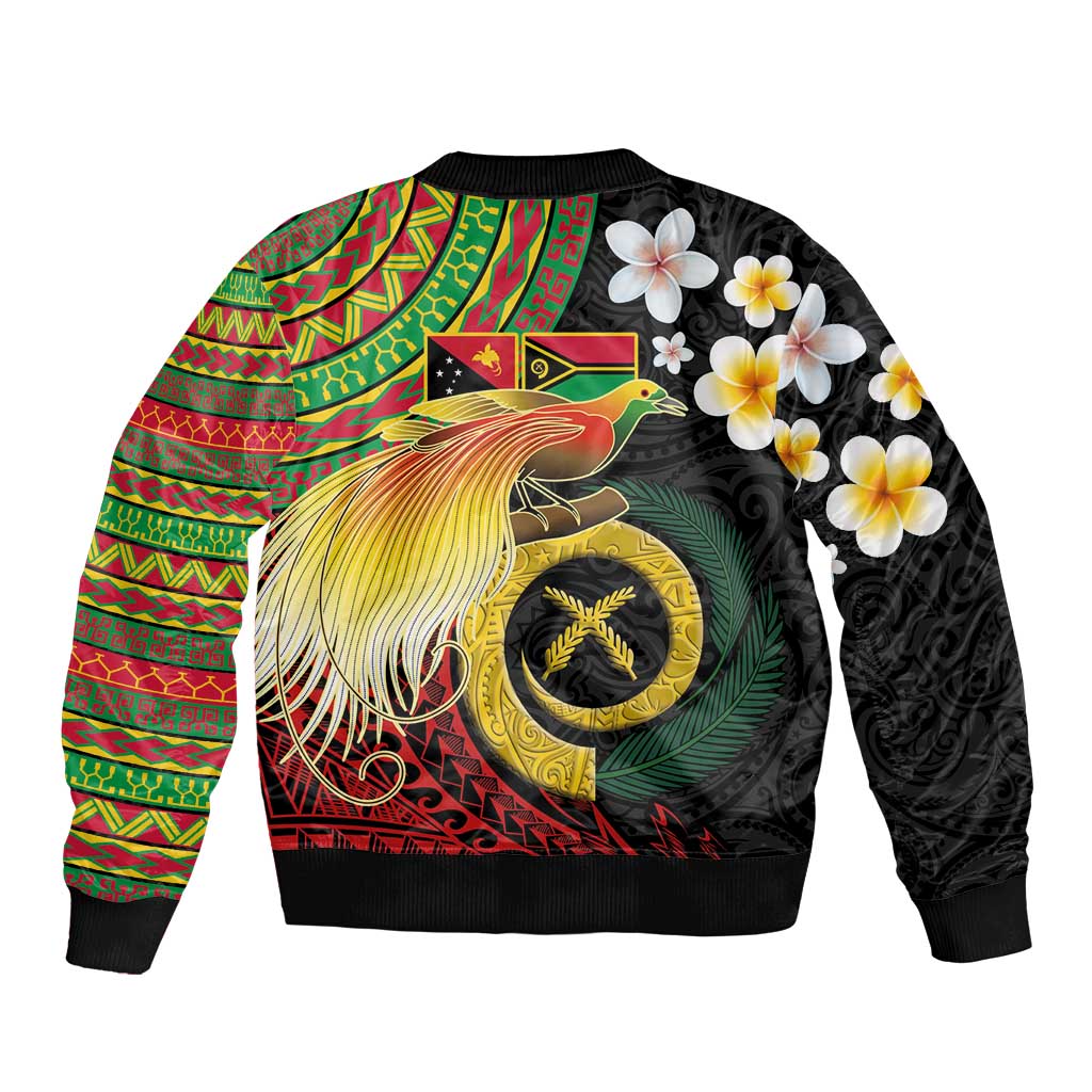 Vanuatu and Papua New Guinea Together Bomber Jacket Bird-of-paradise and Pig Tusk Melanesian Pattern LT03 - Polynesian Pride