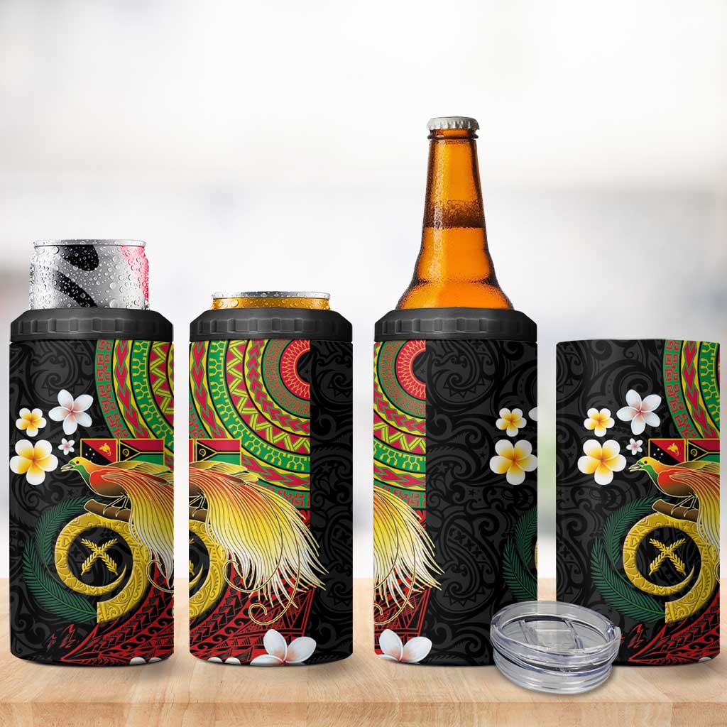 Vanuatu and Papua New Guinea Together 4 in 1 Can Cooler Tumbler Bird-of-paradise and Pig Tusk Melanesian Pattern LT03 - Polynesian Pride