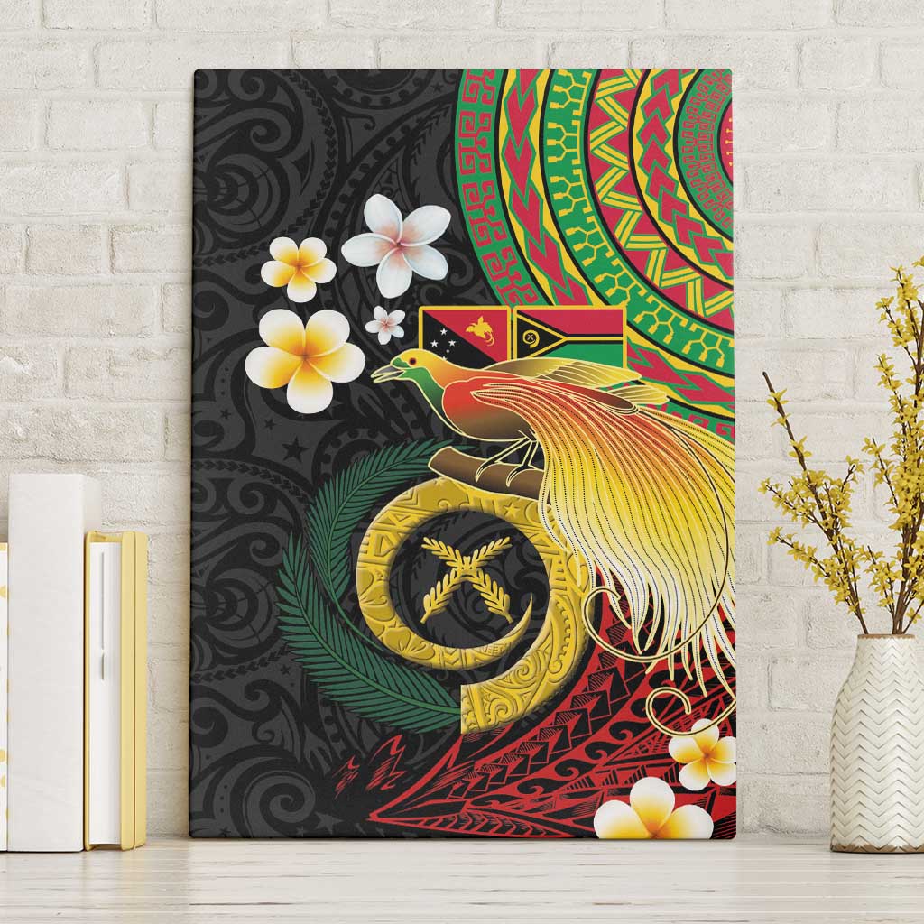 Vanuatu and Papua New Guinea Together Canvas Wall Art Bird-of-paradise and Pig Tusk Melanesian Pattern LT03 Without Frame Black - Polynesian Pride