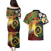 Vanuatu and Papua New Guinea Together Couples Matching Puletasi and Hawaiian Shirt Bird-of-paradise and Pig Tusk Melanesian Pattern LT03 - Polynesian Pride