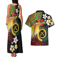 Vanuatu and Papua New Guinea Together Couples Matching Tank Maxi Dress and Hawaiian Shirt Bird-of-paradise and Pig Tusk Melanesian Pattern LT03 - Polynesian Pride