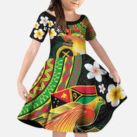 Vanuatu and Papua New Guinea Together Family Matching Long Sleeve Bodycon Dress and Hawaiian Shirt Bird-of-paradise and Pig Tusk Melanesian Pattern LT03 Daughter's Dress Black - Polynesian Pride