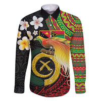 Vanuatu and Papua New Guinea Together Family Matching Long Sleeve Bodycon Dress and Hawaiian Shirt Bird-of-paradise and Pig Tusk Melanesian Pattern LT03 Dad's Shirt - Long Sleeve Black - Polynesian Pride