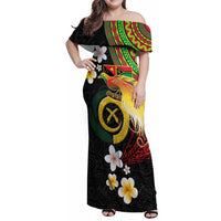 Vanuatu and Papua New Guinea Together Family Matching Off Shoulder Maxi Dress and Hawaiian Shirt Bird-of-paradise and Pig Tusk Melanesian Pattern LT03 Mom's Dress Black - Polynesian Pride