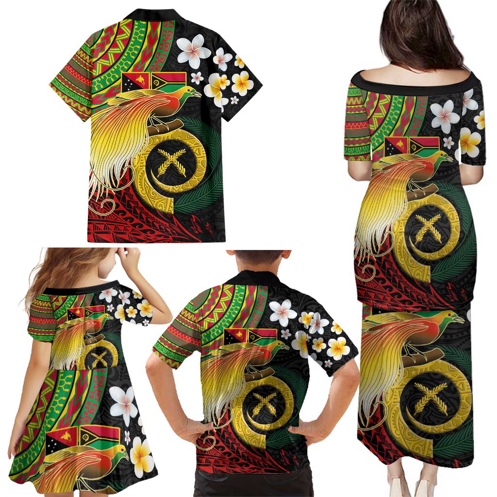 Vanuatu and Papua New Guinea Together Family Matching Puletasi and Hawaiian Shirt Bird-of-paradise and Pig Tusk Melanesian Pattern LT03 - Polynesian Pride