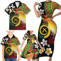 Vanuatu and Papua New Guinea Together Family Matching Short Sleeve Bodycon Dress and Hawaiian Shirt Bird-of-paradise and Pig Tusk Melanesian Pattern LT03 - Polynesian Pride