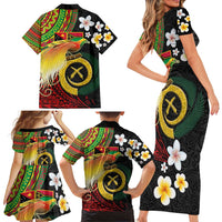 Vanuatu and Papua New Guinea Together Family Matching Short Sleeve Bodycon Dress and Hawaiian Shirt Bird-of-paradise and Pig Tusk Melanesian Pattern LT03 - Polynesian Pride