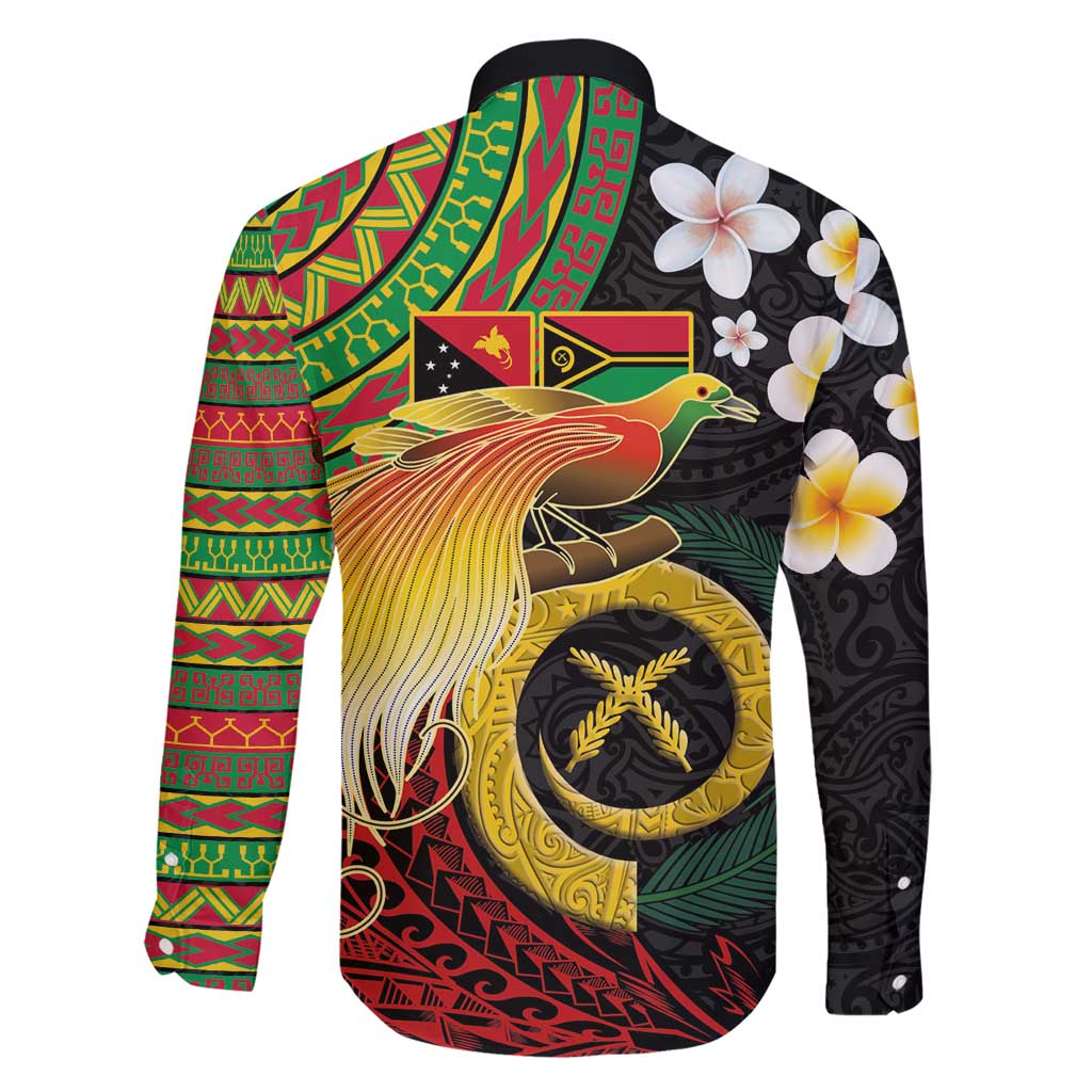 Vanuatu and Papua New Guinea Together Family Matching Short Sleeve Bodycon Dress and Hawaiian Shirt Bird-of-paradise and Pig Tusk Melanesian Pattern LT03 - Polynesian Pride