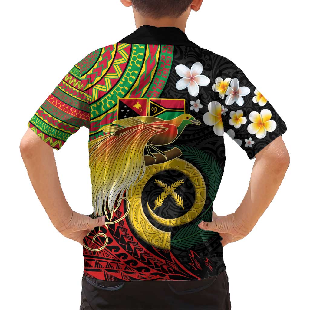 Vanuatu and Papua New Guinea Together Family Matching Summer Maxi Dress and Hawaiian Shirt Bird-of-paradise and Pig Tusk Melanesian Pattern LT03 - Polynesian Pride