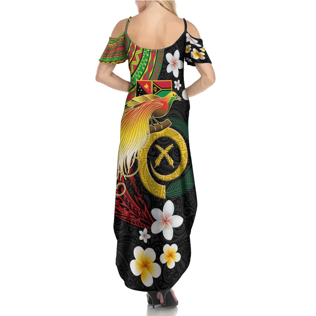 Vanuatu and Papua New Guinea Together Family Matching Summer Maxi Dress and Hawaiian Shirt Bird-of-paradise and Pig Tusk Melanesian Pattern LT03 - Polynesian Pride