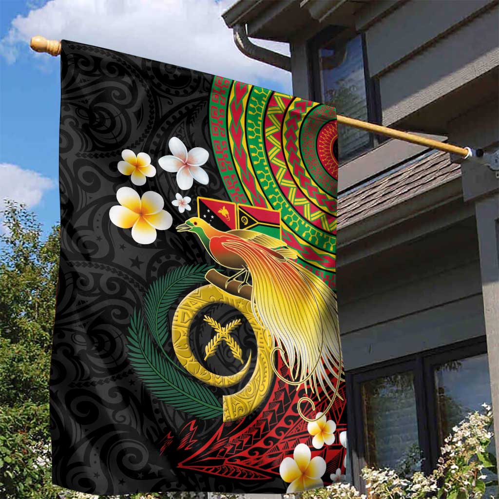 Vanuatu and Papua New Guinea Together Garden Flag Bird-of-paradise and Pig Tusk Melanesian Pattern LT03 - Polynesian Pride