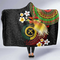 Vanuatu and Papua New Guinea Together Hooded Blanket Bird-of-paradise and Pig Tusk Melanesian Pattern LT03 One Size Black - Polynesian Pride