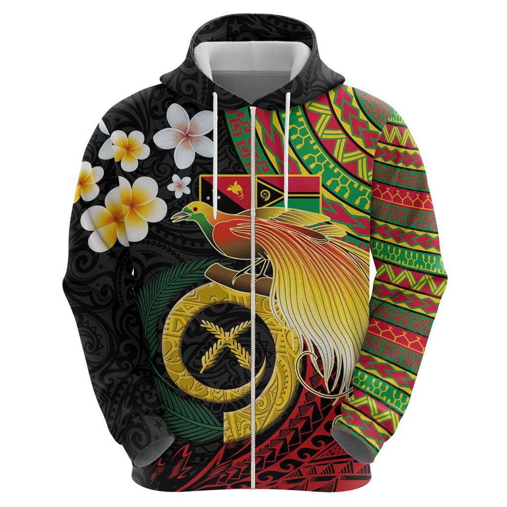 Vanuatu and Papua New Guinea Together Hoodie Bird-of-paradise and Pig Tusk Melanesian Pattern LT03 - Polynesian Pride