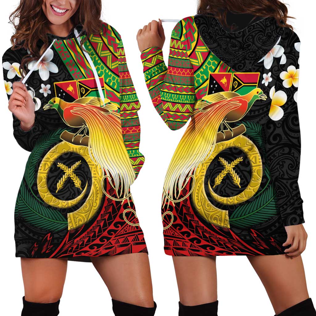 Vanuatu and Papua New Guinea Together Hoodie Dress Bird-of-paradise and Pig Tusk Melanesian Pattern LT03 - Polynesian Pride