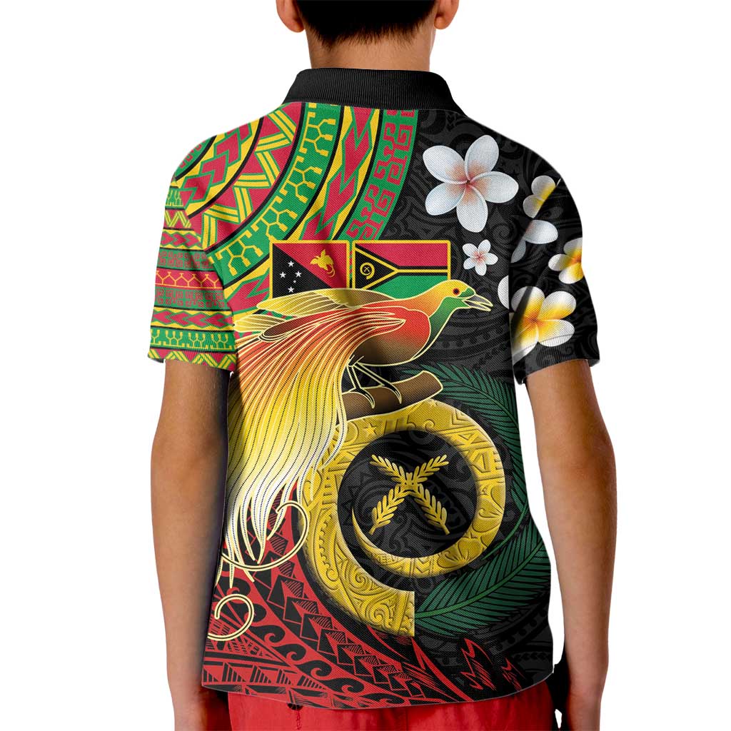 Vanuatu and Papua New Guinea Together Kid Polo Shirt Bird-of-paradise and Pig Tusk Melanesian Pattern LT03 - Polynesian Pride