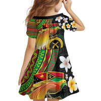 Vanuatu and Papua New Guinea Together Kid Short Sleeve Dress Bird-of-paradise and Pig Tusk Melanesian Pattern LT03 - Polynesian Pride