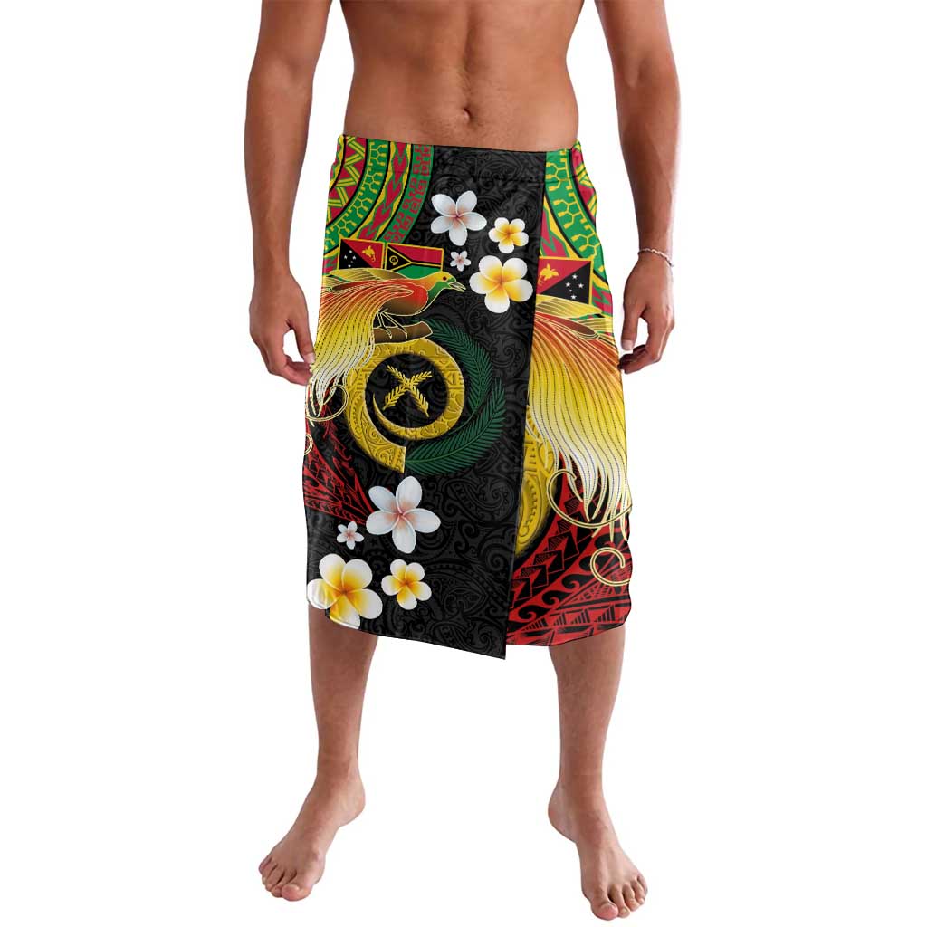 Vanuatu and Papua New Guinea Together Lavalava Bird-of-paradise and Pig Tusk Melanesian Pattern LT03 Black - Polynesian Pride