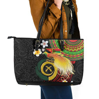 Vanuatu and Papua New Guinea Together Leather Tote Bag Bird-of-paradise and Pig Tusk Melanesian Pattern LT03 - Polynesian Pride