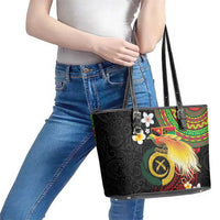 Vanuatu and Papua New Guinea Together Leather Tote Bag Bird-of-paradise and Pig Tusk Melanesian Pattern LT03 - Polynesian Pride