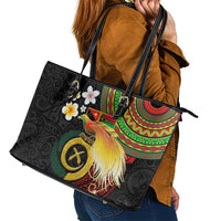 Vanuatu and Papua New Guinea Together Leather Tote Bag Bird-of-paradise and Pig Tusk Melanesian Pattern LT03 - Polynesian Pride