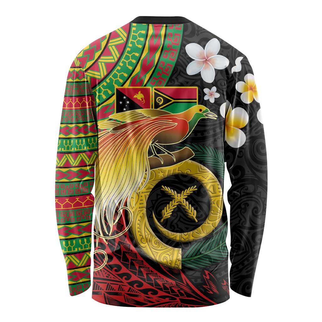 Vanuatu and Papua New Guinea Together Long Sleeve Shirt Bird-of-paradise and Pig Tusk Melanesian Pattern LT03 - Polynesian Pride