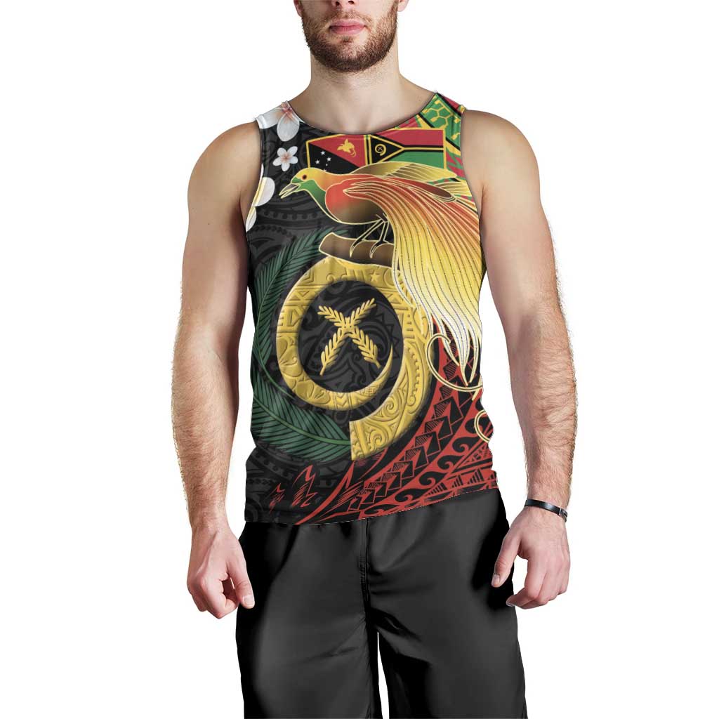 Vanuatu and Papua New Guinea Together Men Tank Top Bird-of-paradise and Pig Tusk Melanesian Pattern LT03 - Polynesian Pride