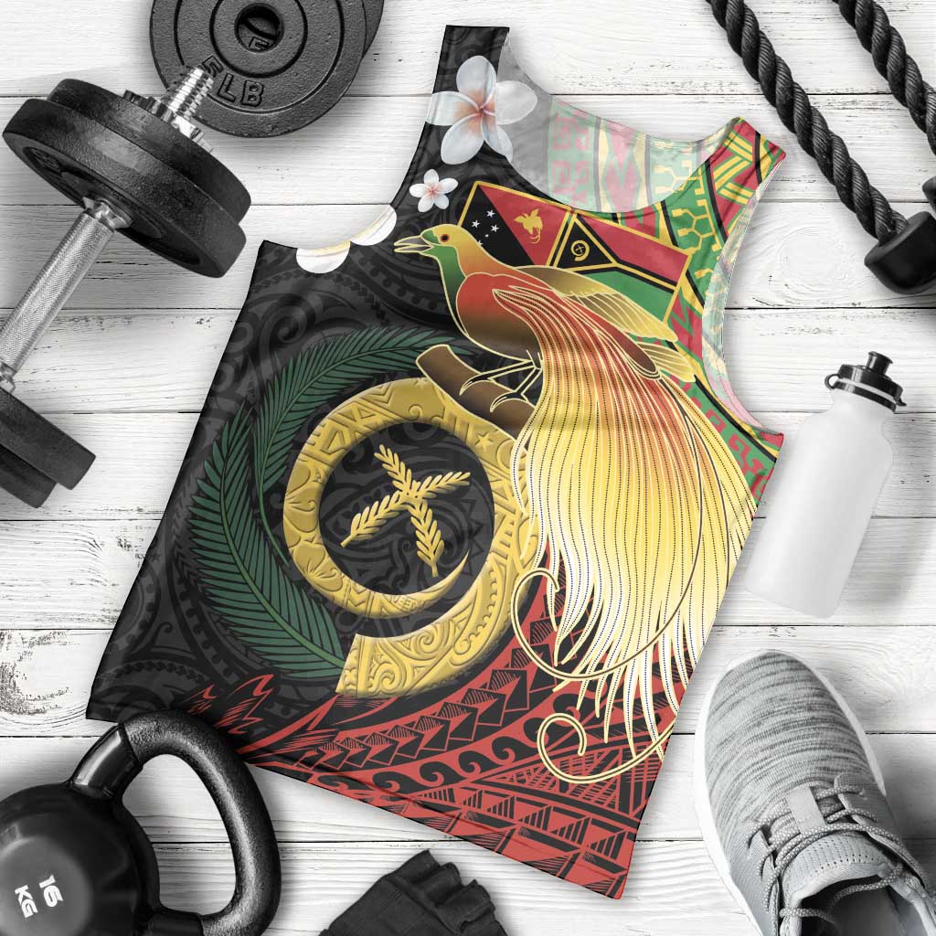 Vanuatu and Papua New Guinea Together Men Tank Top Bird-of-paradise and Pig Tusk Melanesian Pattern LT03 - Polynesian Pride