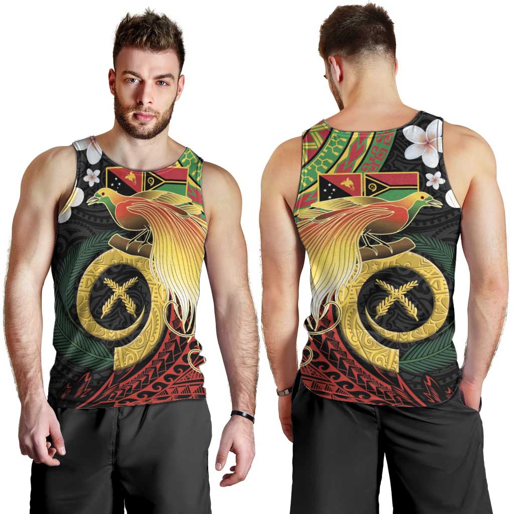 Vanuatu and Papua New Guinea Together Men Tank Top Bird-of-paradise and Pig Tusk Melanesian Pattern LT03 - Polynesian Pride