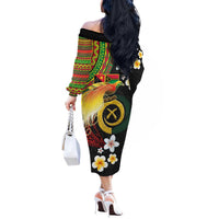 Vanuatu and Papua New Guinea Together Off The Shoulder Long Sleeve Dress Bird-of-paradise and Pig Tusk Melanesian Pattern LT03 - Polynesian Pride