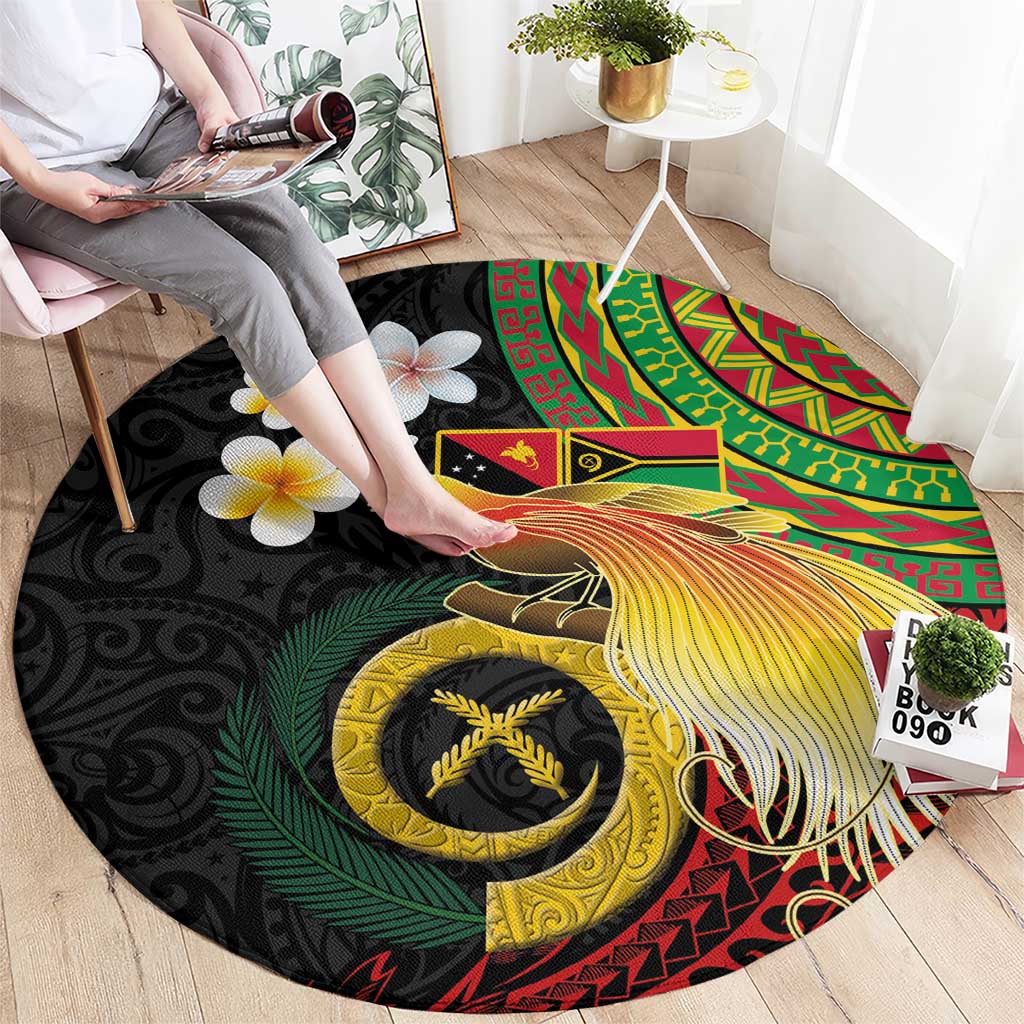 Vanuatu and Papua New Guinea Together Round Carpet Bird-of-paradise and Pig Tusk Melanesian Pattern LT03 - Polynesian Pride