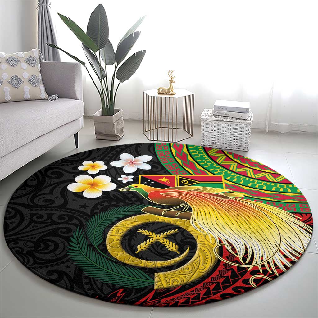 Vanuatu and Papua New Guinea Together Round Carpet Bird-of-paradise and Pig Tusk Melanesian Pattern LT03 - Polynesian Pride