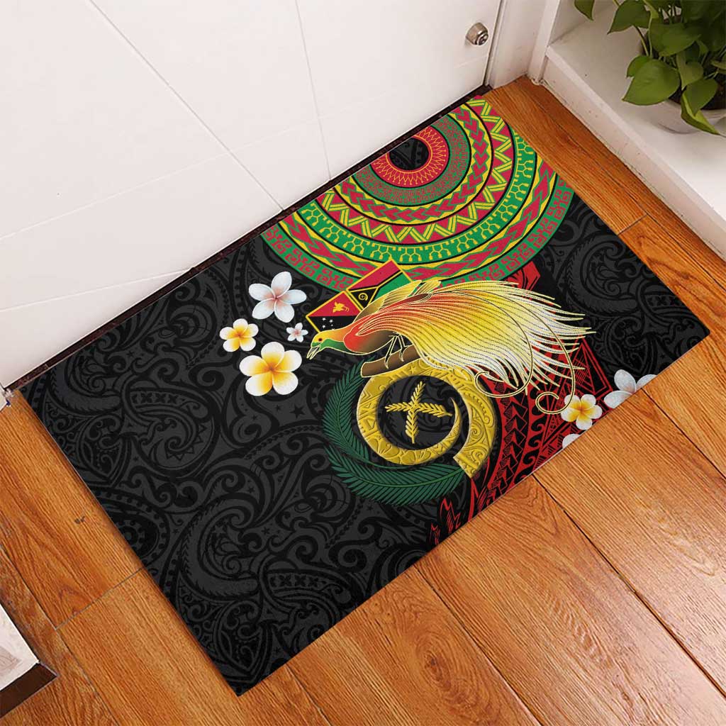 Vanuatu and Papua New Guinea Together Rubber Doormat Bird-of-paradise and Pig Tusk Melanesian Pattern LT03 - Polynesian Pride