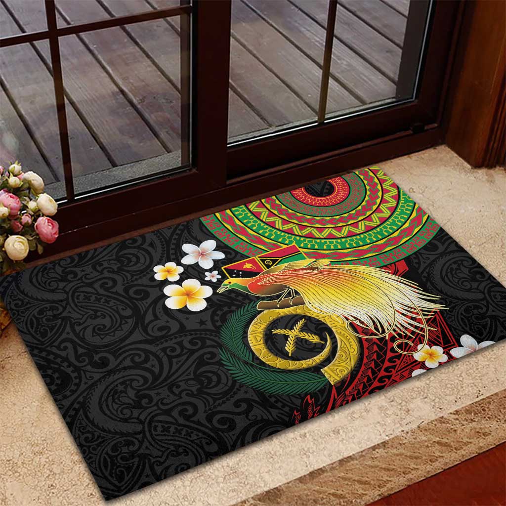 Vanuatu and Papua New Guinea Together Rubber Doormat Bird-of-paradise and Pig Tusk Melanesian Pattern LT03 - Polynesian Pride
