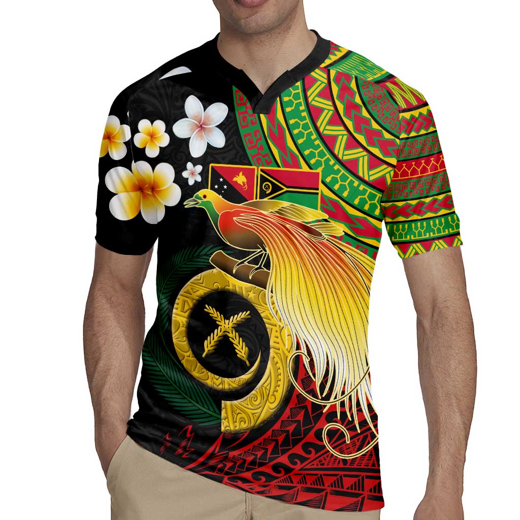 Vanuatu and Papua New Guinea Together Rugby Jersey Bird-of-paradise and Pig Tusk Melanesian Pattern LT03 - Polynesian Pride