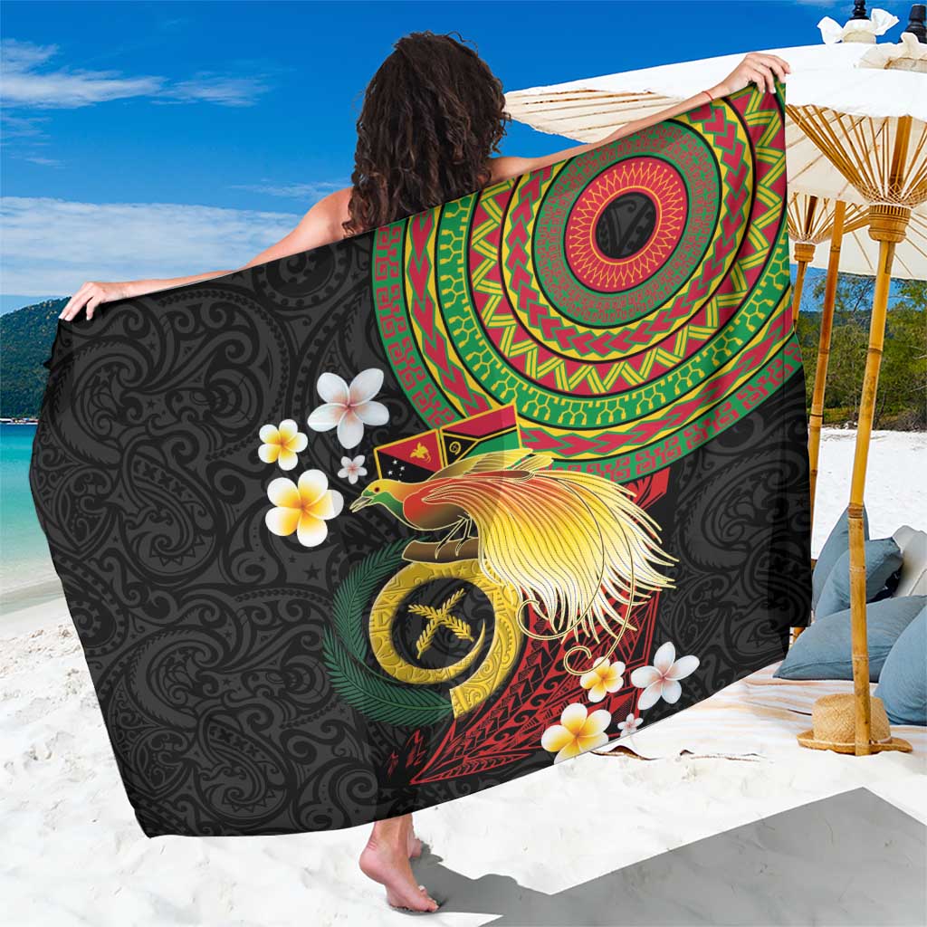 Vanuatu and Papua New Guinea Together Sarong Bird-of-paradise and Pig Tusk Melanesian Pattern LT03 One Size 44 x 66 inches Black - Polynesian Pride
