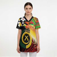 Vanuatu and Papua New Guinea Together Scrub Top Bird-of-paradise and Pig Tusk Melanesian Pattern LT03 - Polynesian Pride
