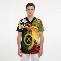 Vanuatu and Papua New Guinea Together Scrub Top Bird-of-paradise and Pig Tusk Melanesian Pattern LT03 - Polynesian Pride