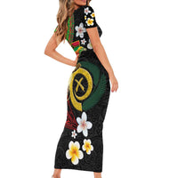 Vanuatu and Papua New Guinea Together Short Sleeve Bodycon Dress Bird-of-paradise and Pig Tusk Melanesian Pattern LT03 - Polynesian Pride