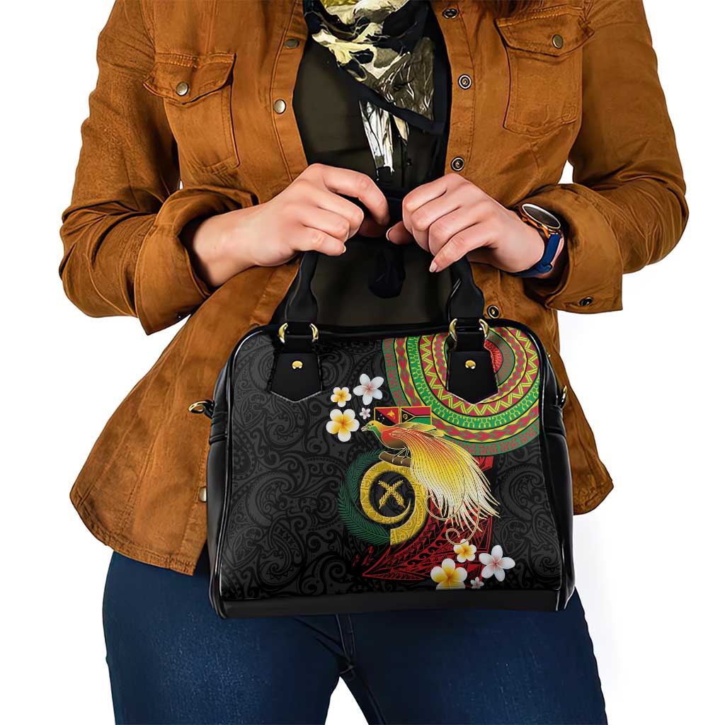 Vanuatu and Papua New Guinea Together Shoulder Handbag Bird-of-paradise and Pig Tusk Melanesian Pattern LT03 - Polynesian Pride