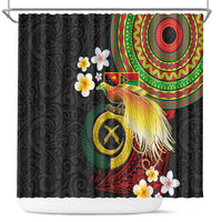 Vanuatu and Papua New Guinea Together Shower Curtain Bird-of-paradise and Pig Tusk Melanesian Pattern LT03 Black - Polynesian Pride
